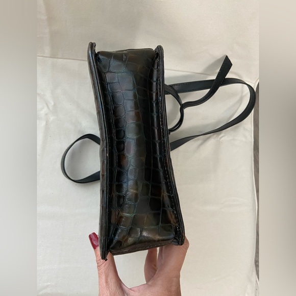 Vintage Franco Visconti Snake Print Leather Crossbody Handbag Purse Gold Tone - Picture 9 of 15